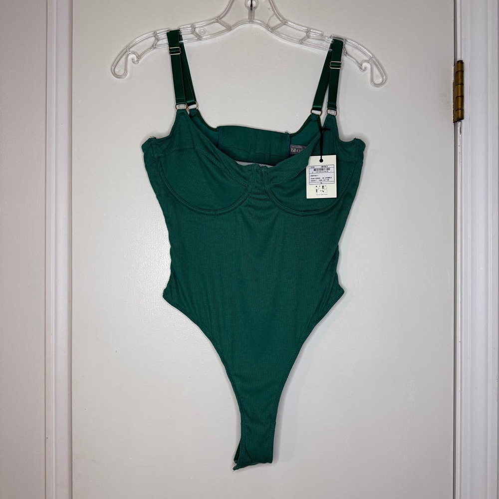 Women’s Green Ribbed Bodysuit with Adjustable Straps